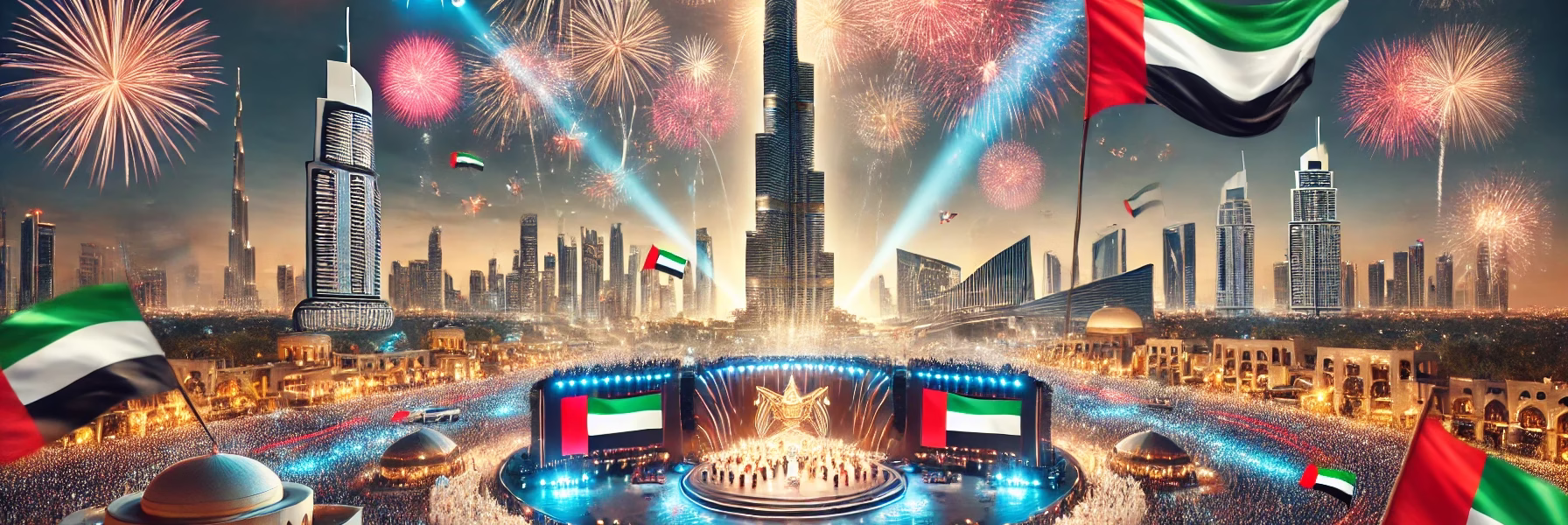 Crowds enjoying UAE National Day 2025 celebrations with fireworks in Dubai, parades in Abu Dhabi, and festive family activities.