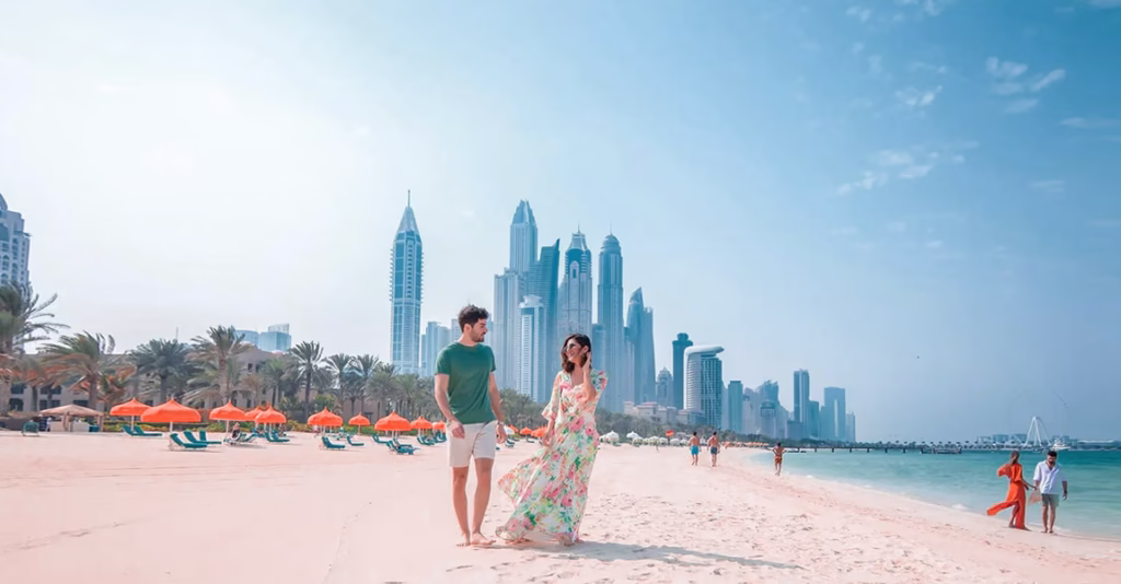 Traveler at Dubai Airport during a 48-hour stopover with a valid Dubai transit visa.