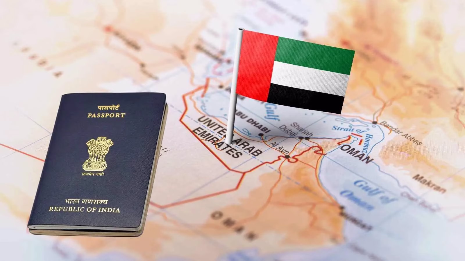 Indian passport with Dubai skyline representing how to apply for Dubai tourist visa for Indians from India.