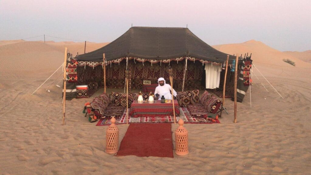 Luxury desert glamping tent at sunrise – destinations in Abu Dhabi