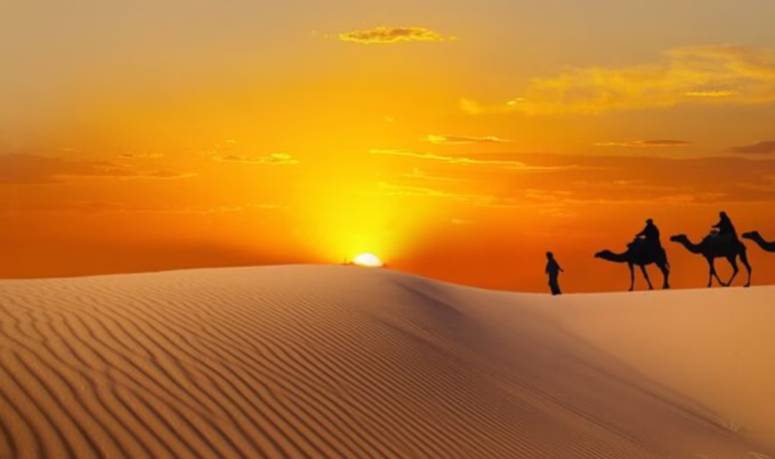 Sunrise Desert Safari Dubai | No Crowds | #GoldenView › Forever Tourism LLC Tourists enjoying a sunrise desert safari Dubai at a scenic desert safari location with views of the golden sand dunes during early morning.