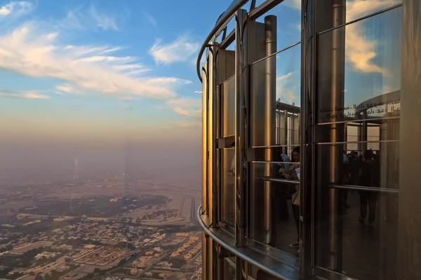 View of The Burj Khalifa towering over Dubai skyline, a must-visit tourist attraction with easy online ticket booking.