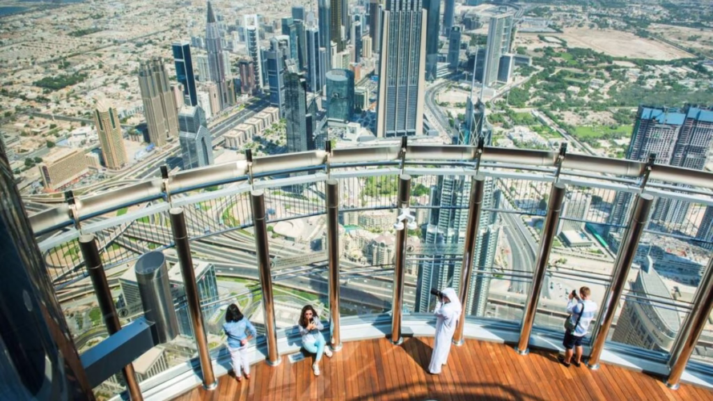View of The Burj Khalifa towering over Dubai skyline, a must-visit tourist attraction with easy online ticket booking.