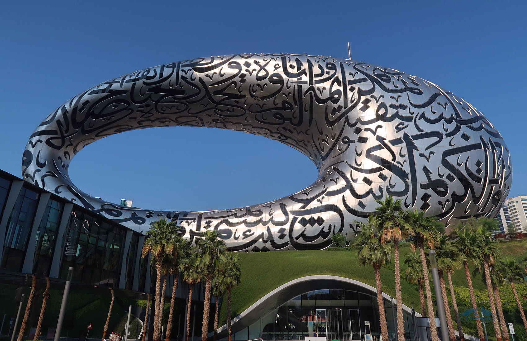 Exterior view of the Dubai Museum of the Future showcasing its futuristic architecture – ideal for those booking museum of the future tickets.