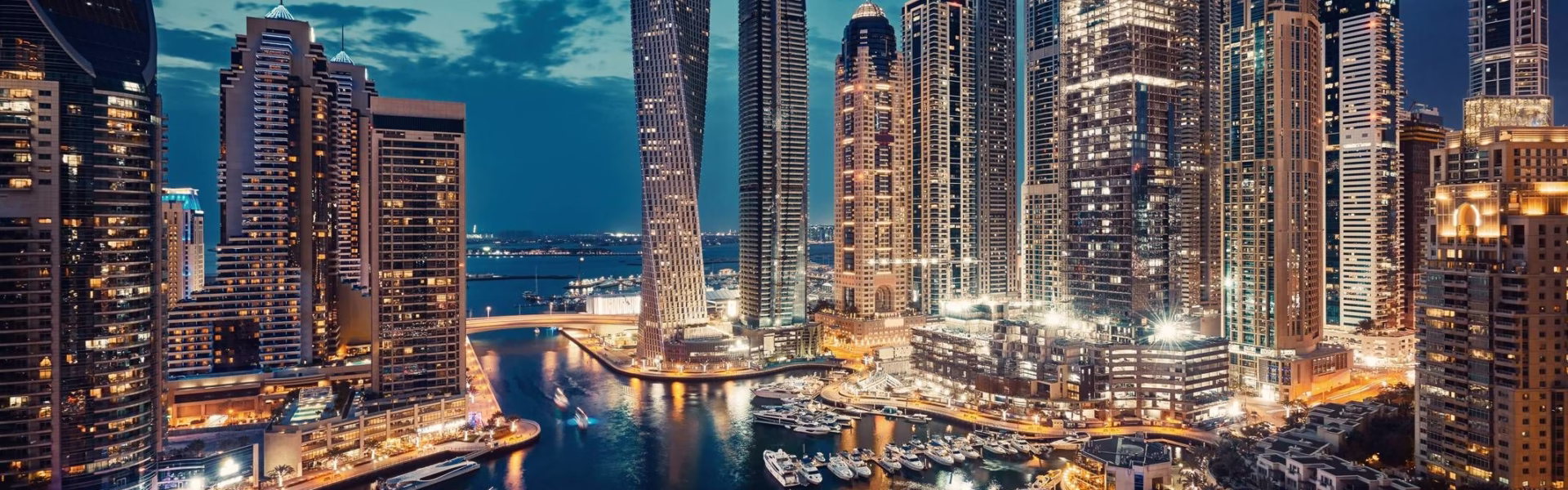 Skyline of Dubai with iconic landmarks, representing top travel and tourism companies and the best travel agency for Dubai holidays.