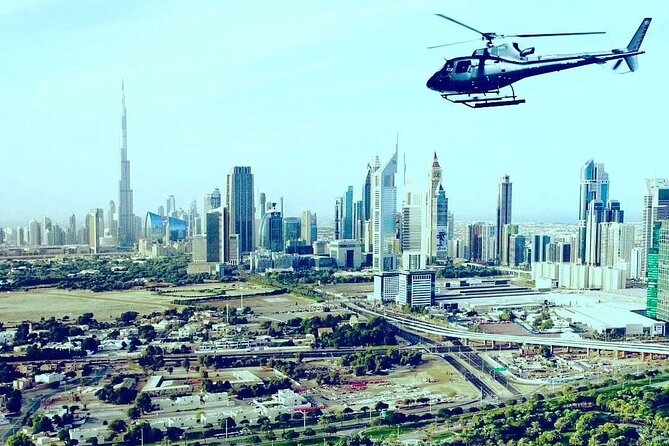 Dubai skyline from a Helicopter Ride Dubai soaring above Palm Jumeirah