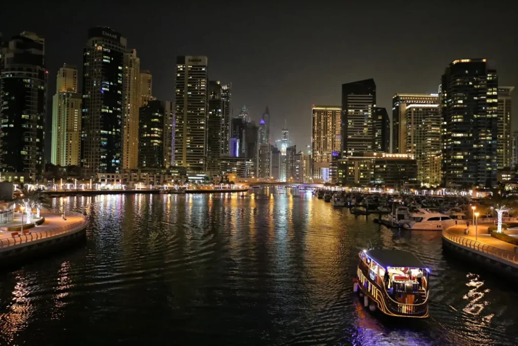 Marina Dhow Cruise With Dinner aboard traditional dhow with Dubai Marina skyline views