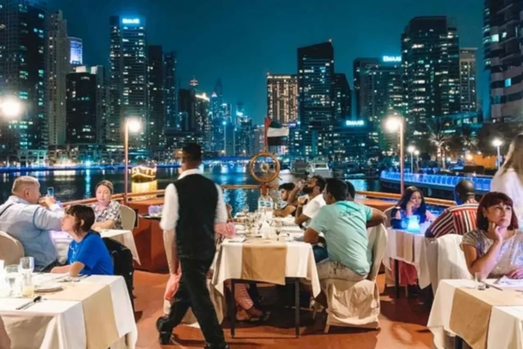 Marina Dhow Cruise With Dinner aboard traditional dhow with Dubai Marina skyline views