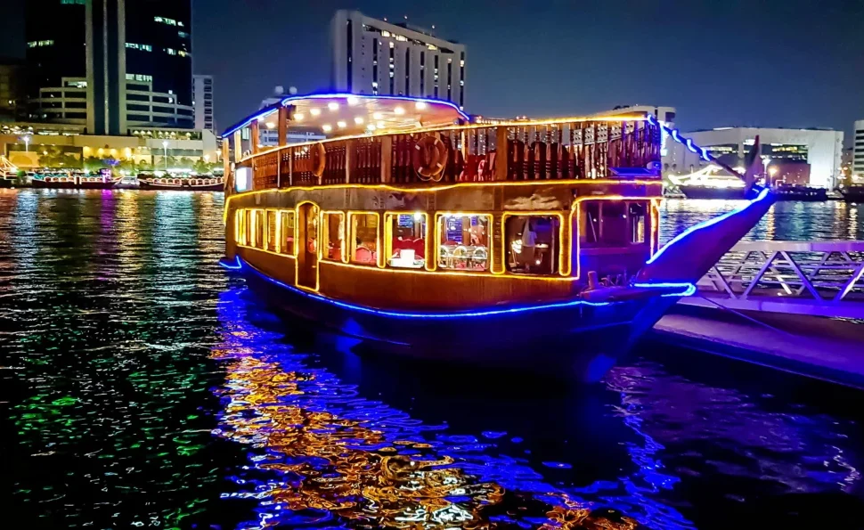 Marina Cruise Dinner aboard a traditional dhow with Dubai Marina skyline views
