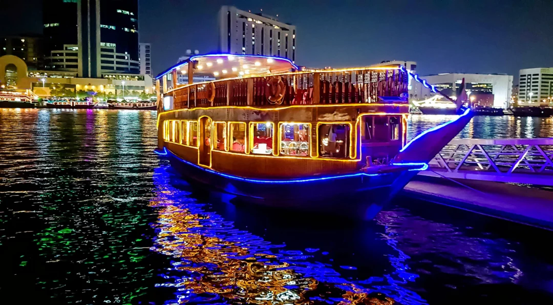 Marina Cruise Dinner aboard a traditional dhow with Dubai Marina skyline views