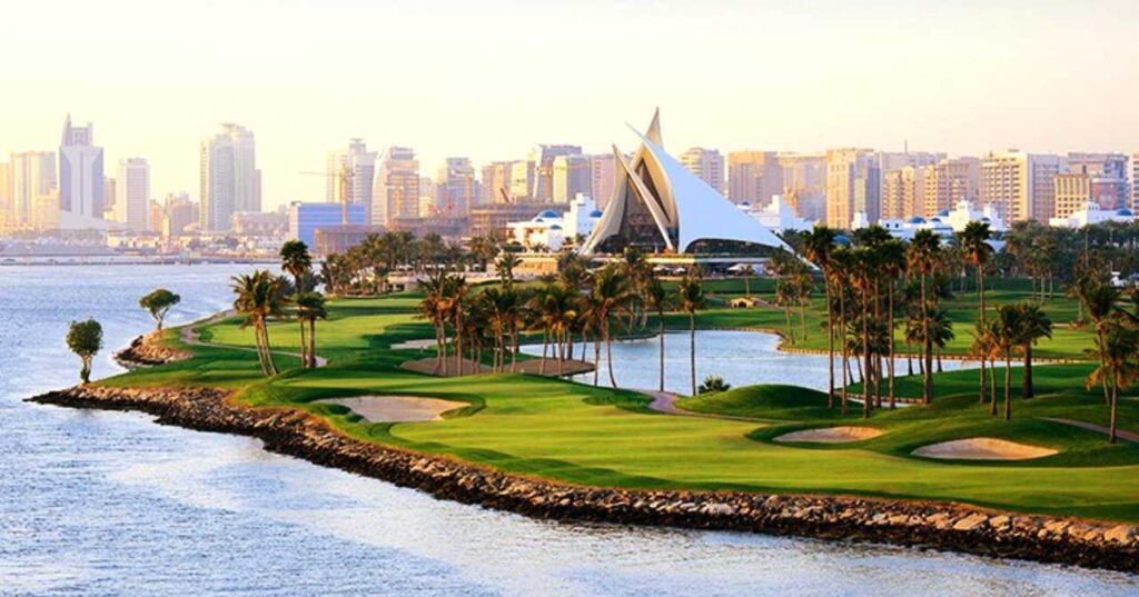 › Forever Tourism LLC Children and families enjoying Gardens and Playgrounds Near Dubai on a sunny day with greenery and Dubai skyline in the background.