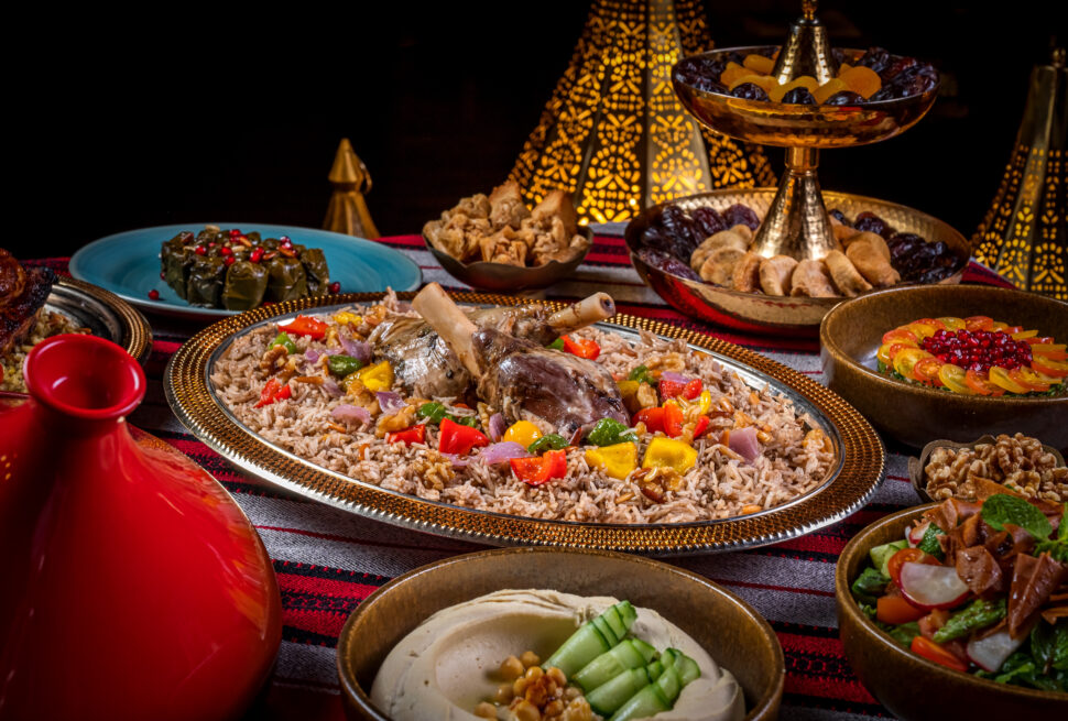 Top 10 Unique Recipes for Ramadan in Dubai › Forever Tourism LLC Assorted traditional dishes served during Ramadan in Dubai, showcasing unique recipes for ramadan.