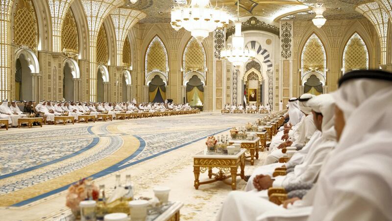 Ramadan in Abu Dhabi – Iftar tent with lanterns, dates, and sunset backdrop