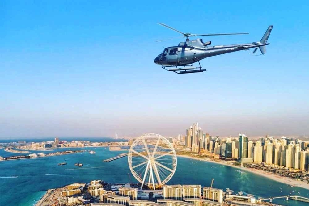 helicopter flight dubai aerial view of skyline during 2025 tour