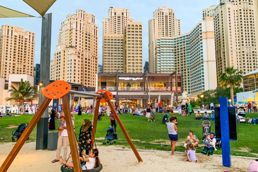 Children playing in top-rated playgrounds for kids in the UAE, surrounded by safe, modern play structures.