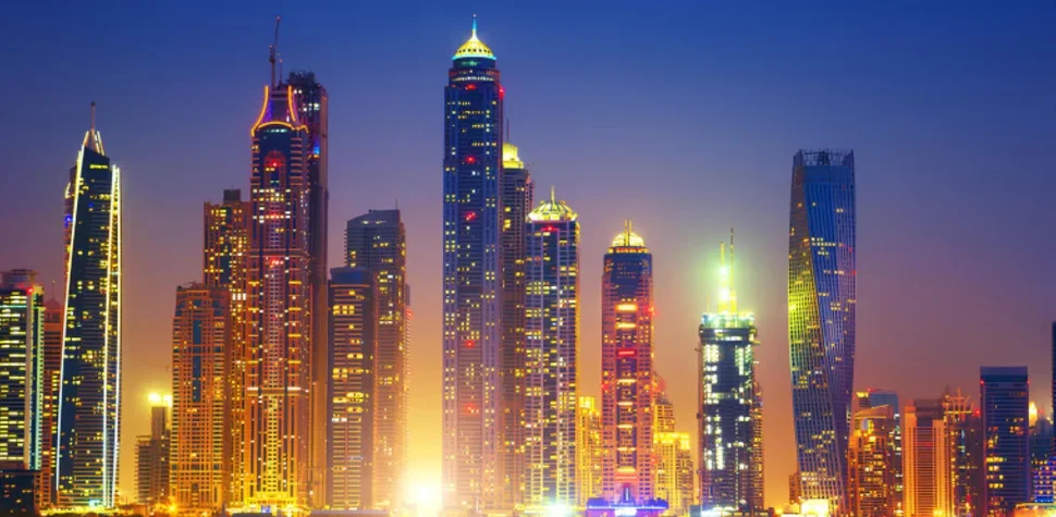 Night skyline of Abu Dhabi featuring iconic buildings and top-rated things to do in Abu Dhabi after dinner.