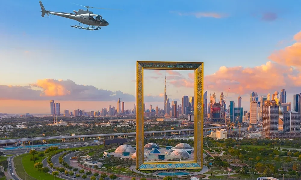 helicopter flight dubai aerial view of skyline during 2025 tour