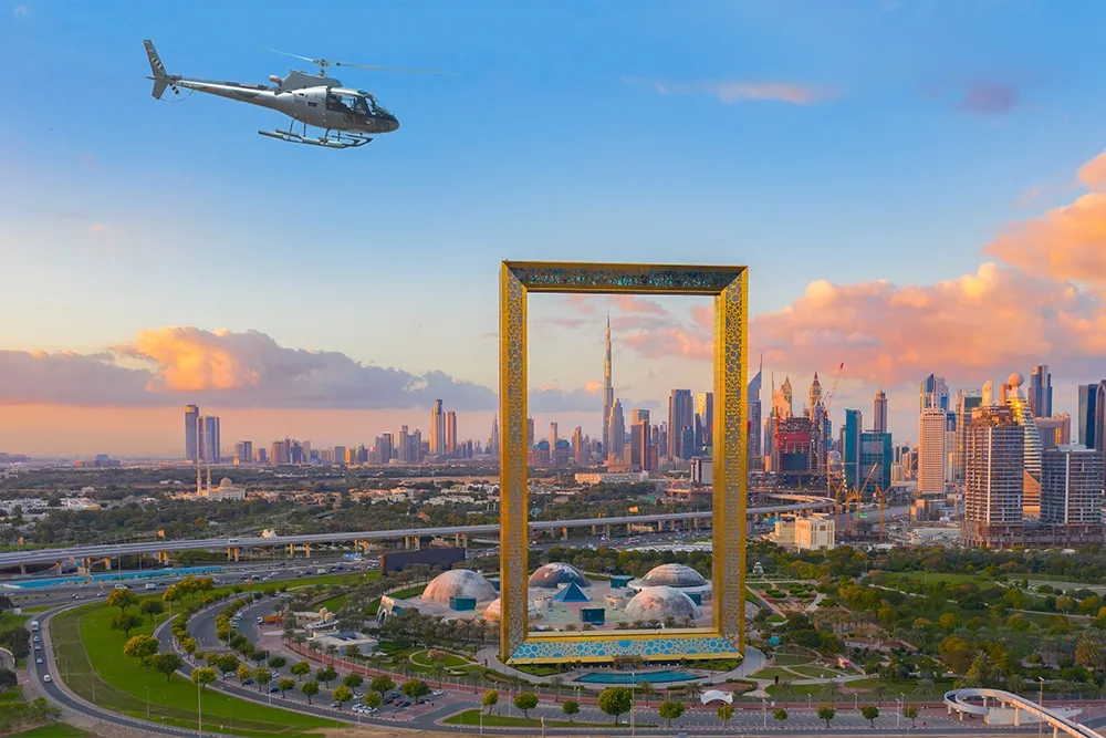 helicopter flight dubai aerial view of skyline during 2025 tour