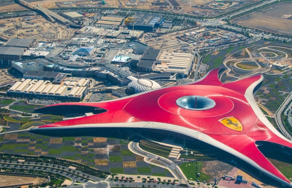 Thrill seekers enjoying the fastest rides at Ferrari Theme Park Abu Dhabi – the ultimate adrenaline destination.