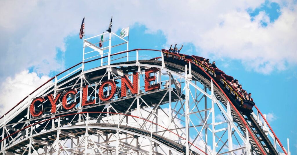 Exciting roller coaster experiences in Dubai with riders enjoying thrilling rides and breathtaking views