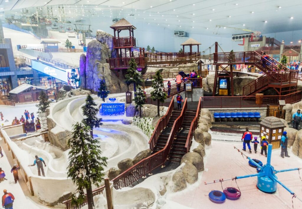 Exciting roller coaster experiences in Dubai with riders enjoying thrilling rides and breathtaking views