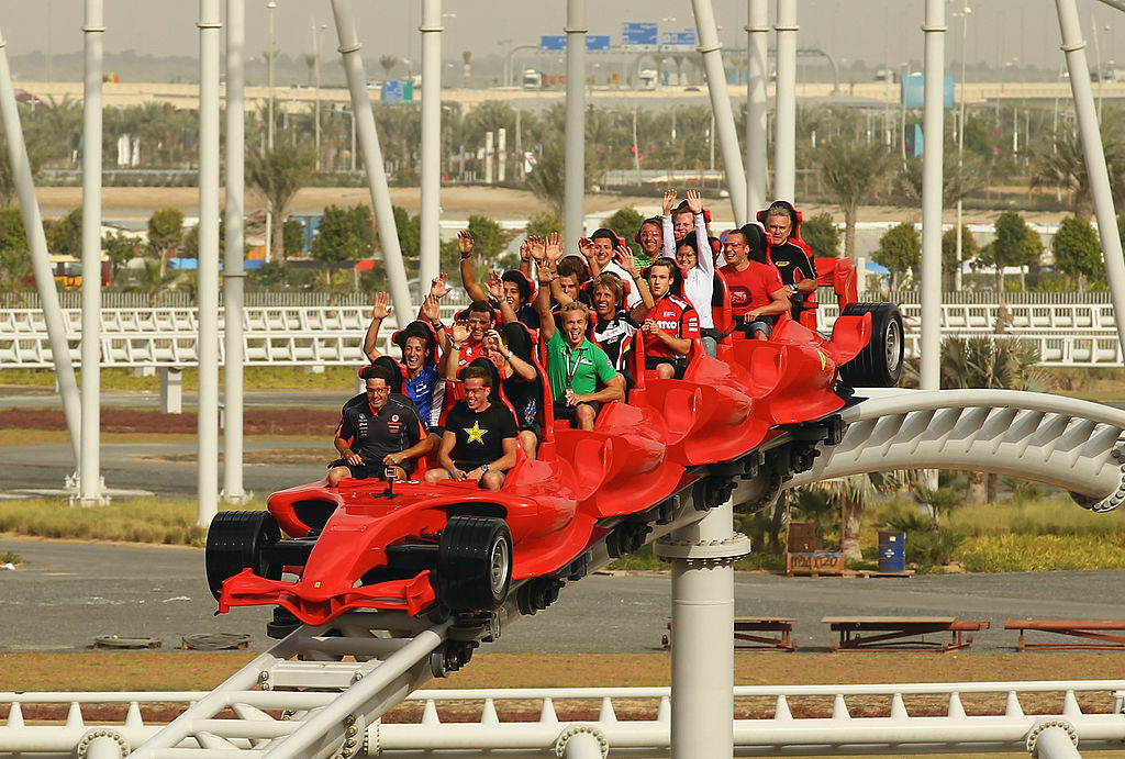 Exciting roller coaster experiences in Dubai with riders enjoying thrilling rides and breathtaking views