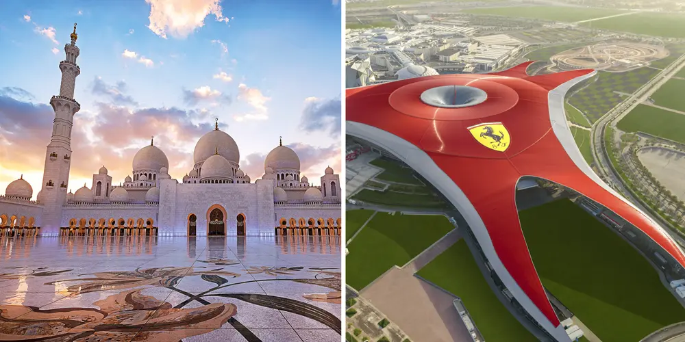 Abu Dhabi City Tour With Ferrari World – thrilling roller coaster background with Forever Tourism