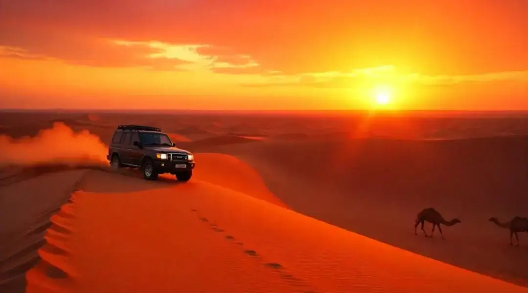 Dubai desert photos capturing golden sand dunes, adventurous dune bashing, and scenic views of the vast Arabian landscape.