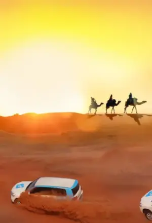 Red Dunes Desert 4×4 on red dunes Dubai at sunset with camel ride