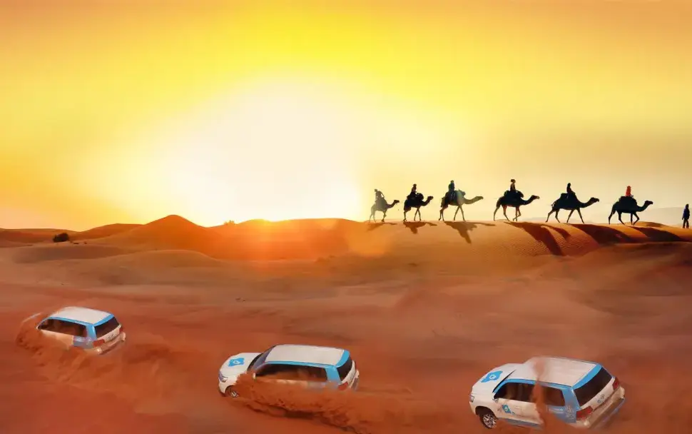 › Forever Tourism LLC Red Dunes Desert 4×4 on red dunes Dubai at sunset with camel ride