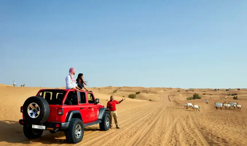 Dubai Desert Name explained with red dunes near Lahbab in the UAE Desert