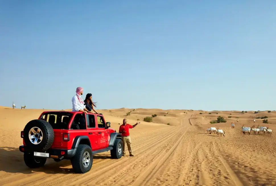 › Forever Tourism LLC Dubai Desert Name explained with red dunes near Lahbab in the UAE Desert