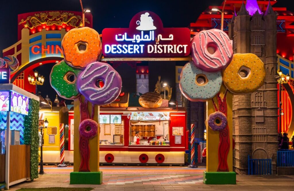 global village restaurants offering world cuisines and street food stalls