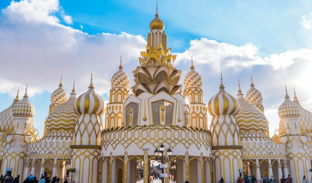 family day in Global Village with kids exploring pavilions and food stalls