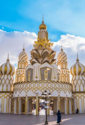 family day in Global Village with kids exploring pavilions and food stalls