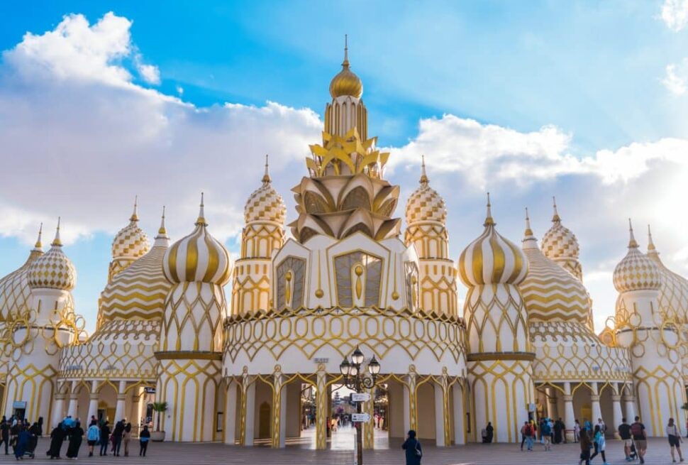 family day in Global Village with kids exploring pavilions and food stalls