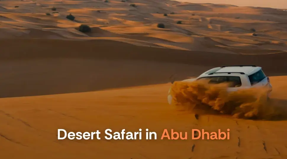 4x4 dune bashing during Abu Dhabi desert safari United Arab Emirates across golden dunes.