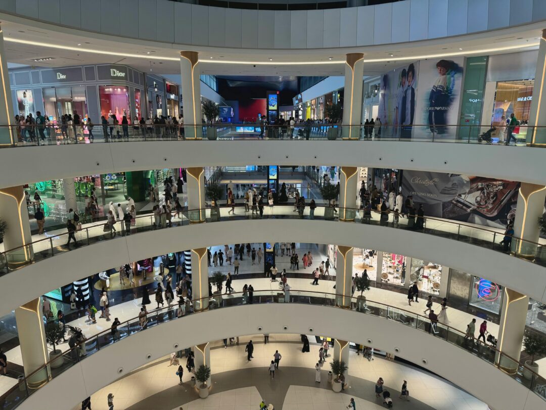 Evening crowd at Dubai Mall in Ramadan after iftar with luxury stores open late