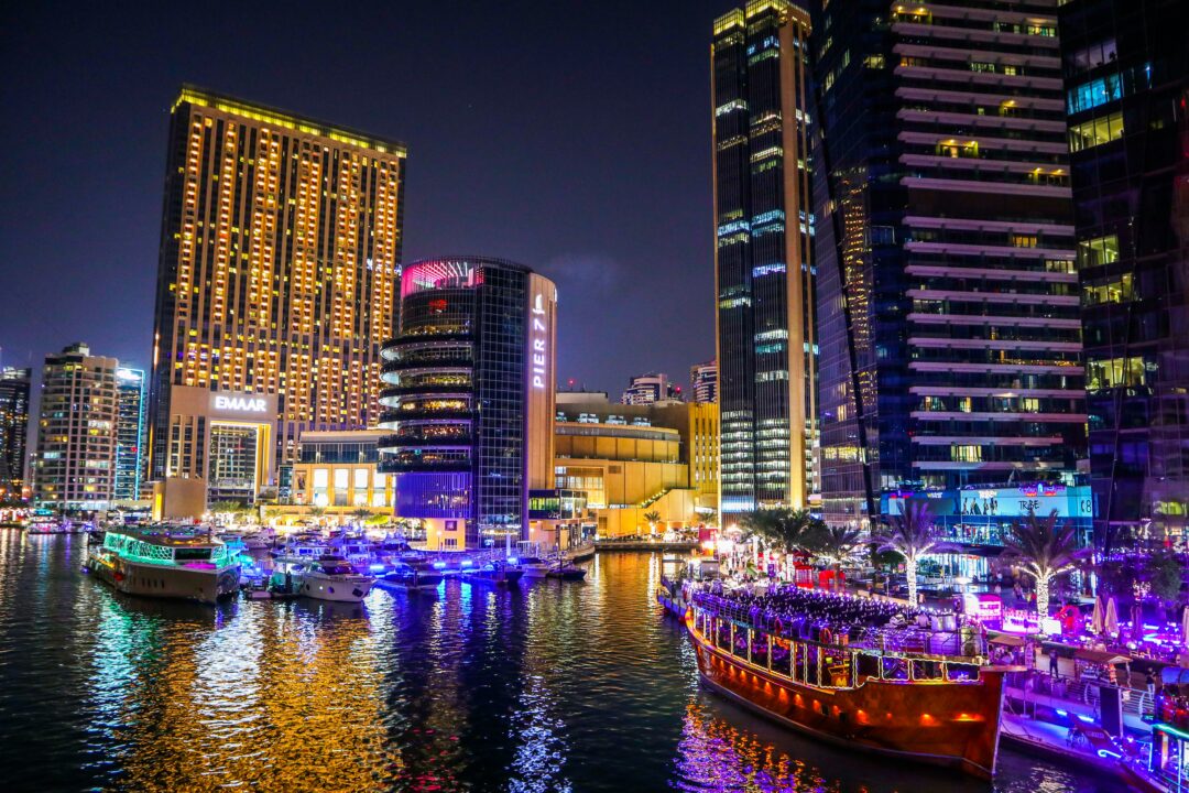 Dubai Marina illuminated at night during Ramadan Dubai 2026 celebrations