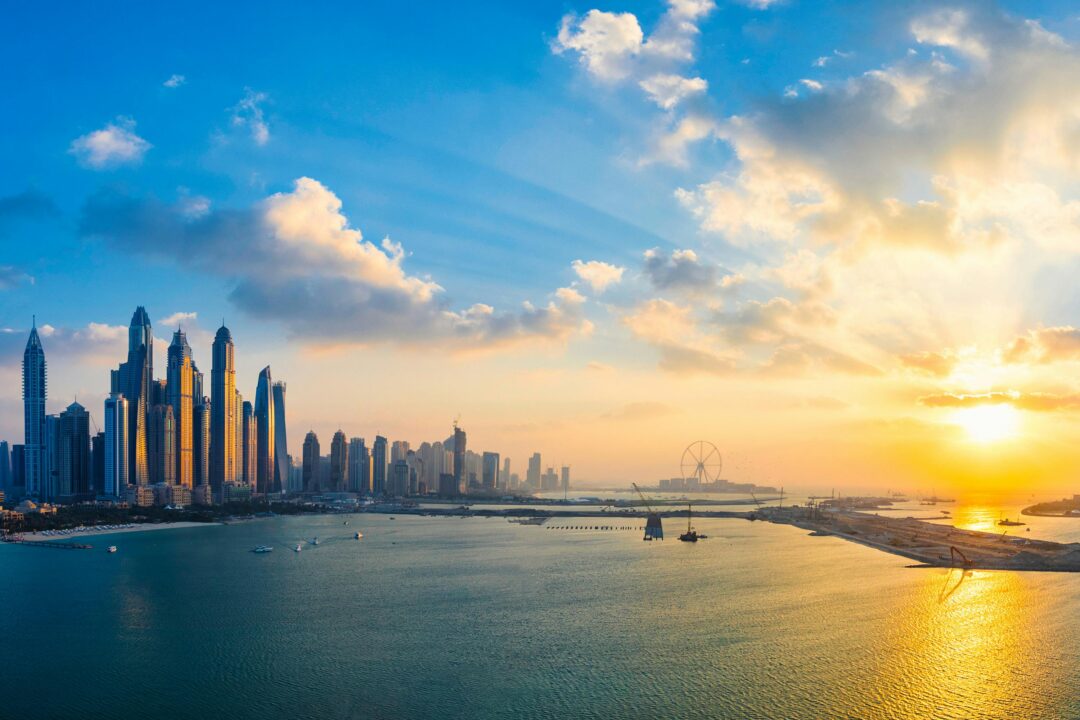 Dubai Marina skyline at sunset in March, showcasing clear skies and warm weather – Is March a Good Month to Visit Dubai in 2026? Full Guide