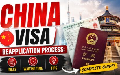 China Visa Reapplication Process: Rules, Waiting Time & Tips › Forever Tourism LLC China visa reapplication guide: passport and Chinese visa against iconic Chinese architecture background
