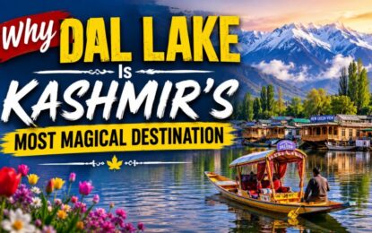 Why Dal Lake Is Kashmir's Most Magical Destination › Forever Tourism LLC Promotional banner for Dal Lake, Kashmir, showing a boat on the lake with mountains and flowers, and the headline 'Why Dal Lake is Kashmir's Most Magical Destination'.